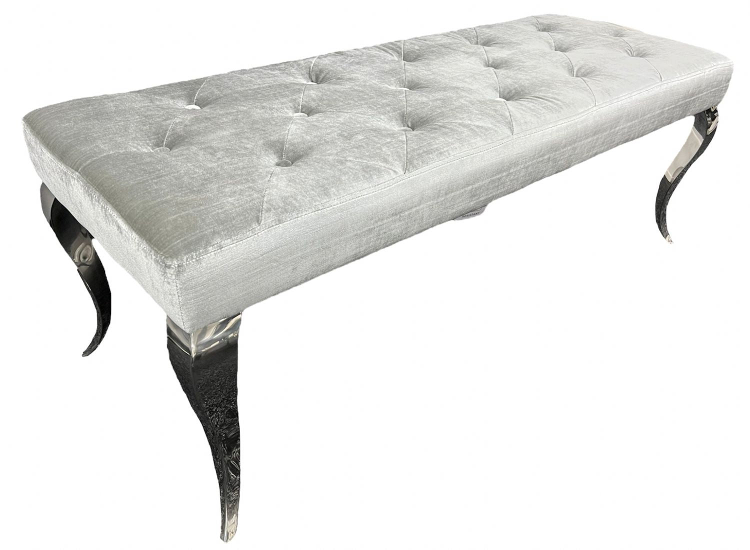 Silver Grey Shimmer Velvet Bench with Chrome Legs 160cm
