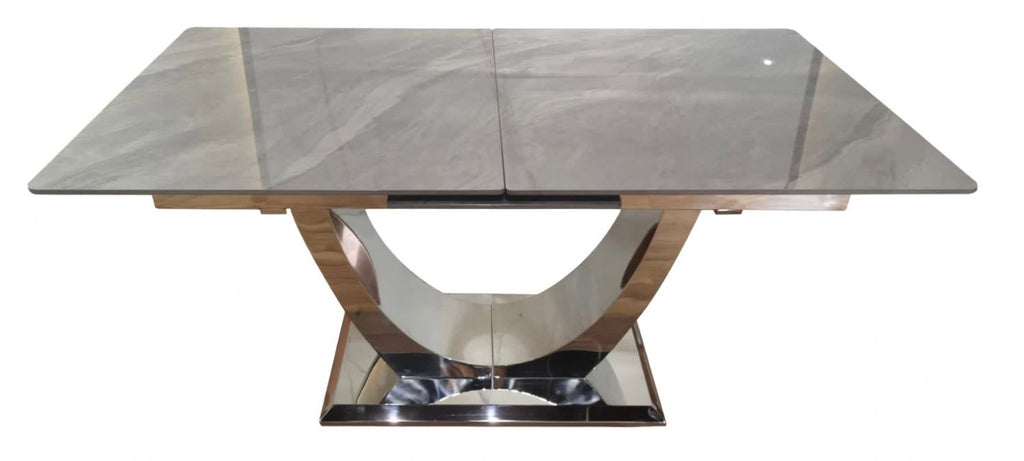 Grey Ceramic (1.6m - 2m / 1.2m - 1.5m) Extending Dining Table with Chrome Pedestal Base
