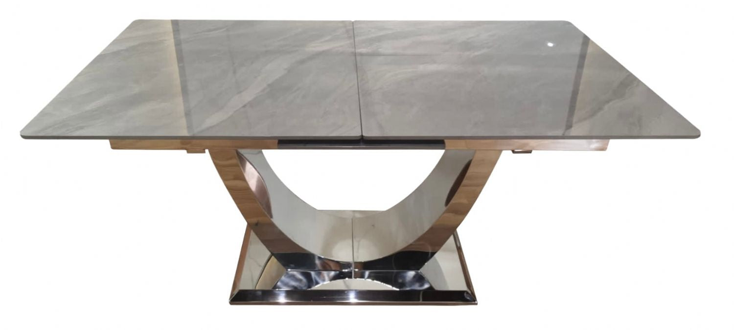 Grey Ceramic (1.6m - 2m / 1.2m - 1.5m) Extending Dining Table with Chrome Pedestal Base
