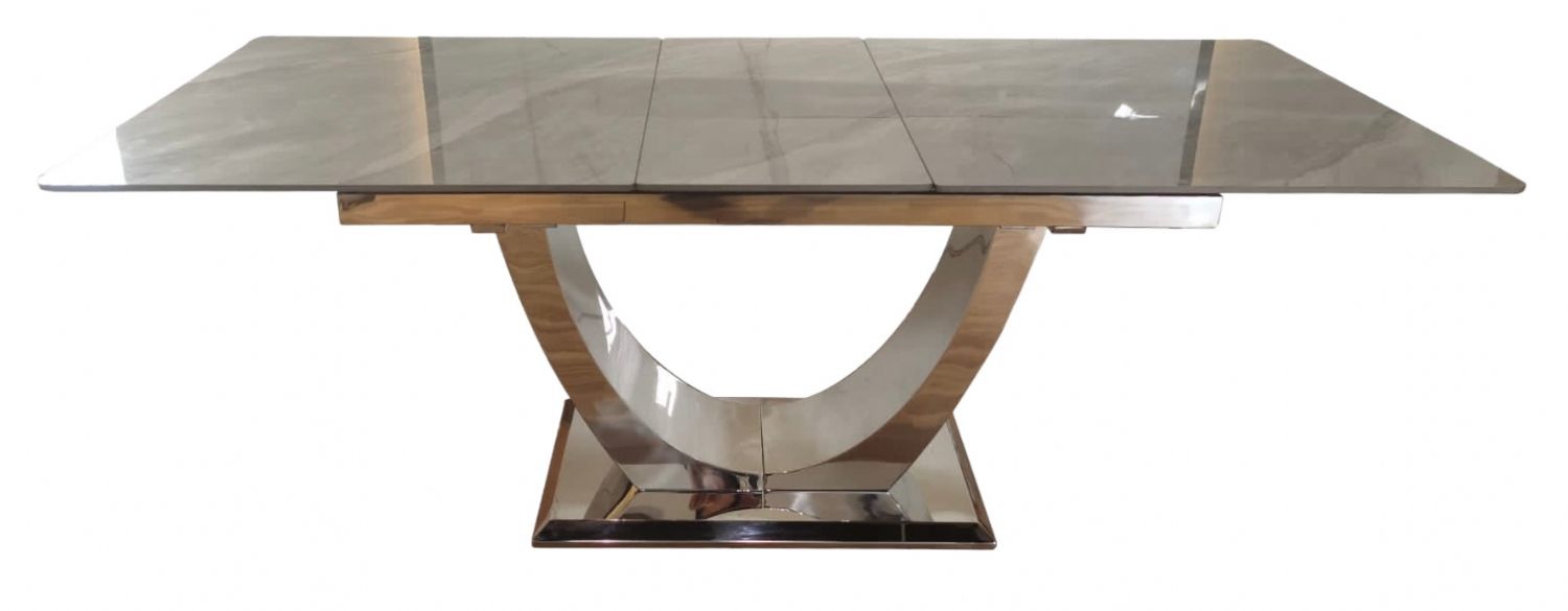 Grey Ceramic (1.6m - 2m / 1.2m - 1.5m) Extending Dining Table with Chrome Pedestal Base