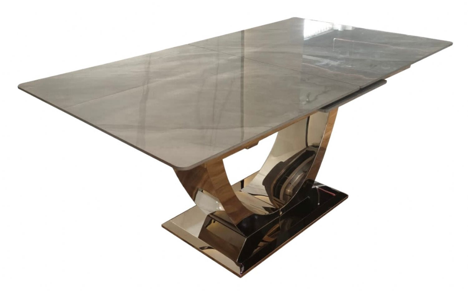 Grey Ceramic (1.6m - 2m / 1.2m - 1.5m) Extending Dining Table with Chrome Pedestal Base