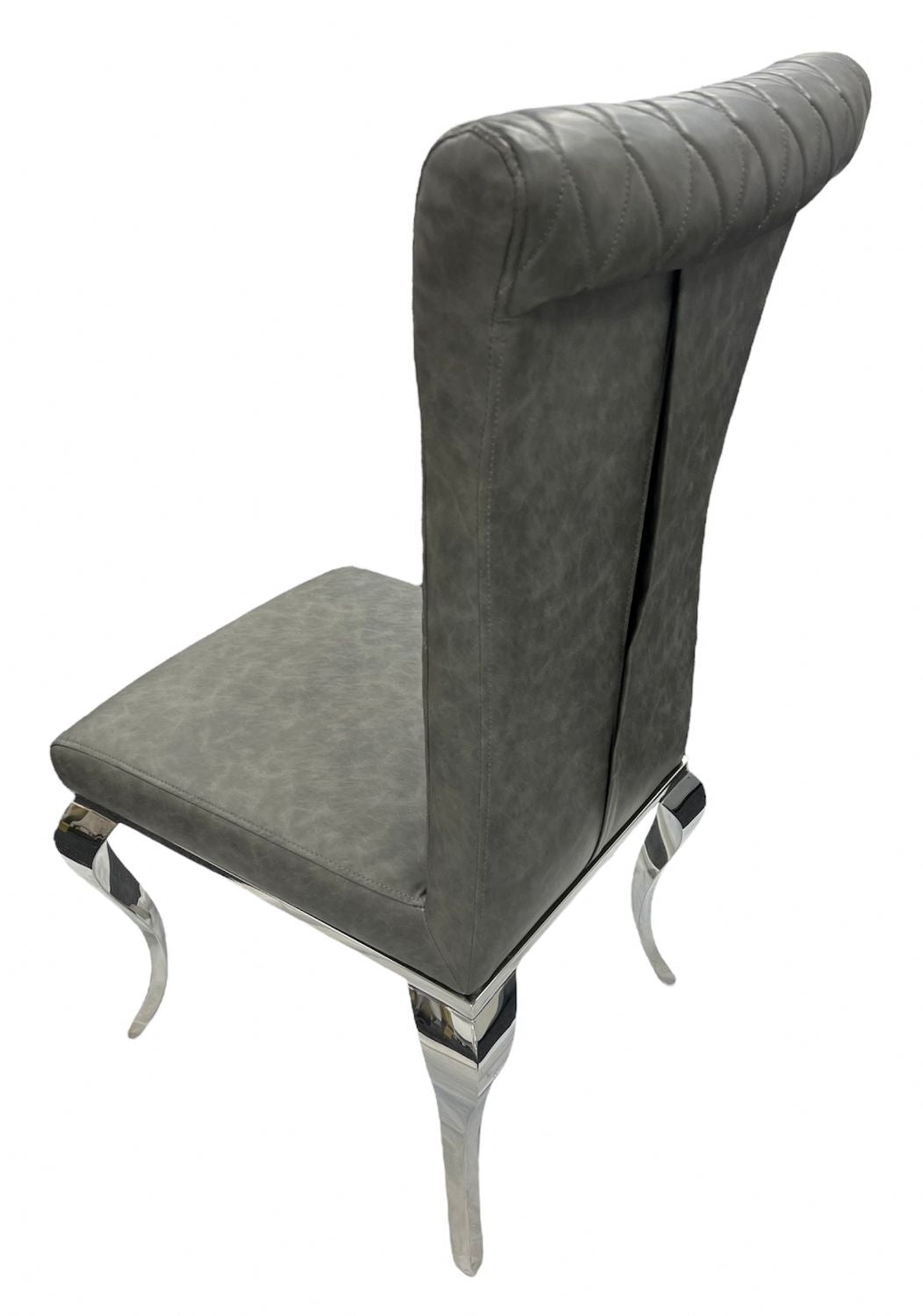 Dark Grey PU Leather Dining Chair with Chrome Legs