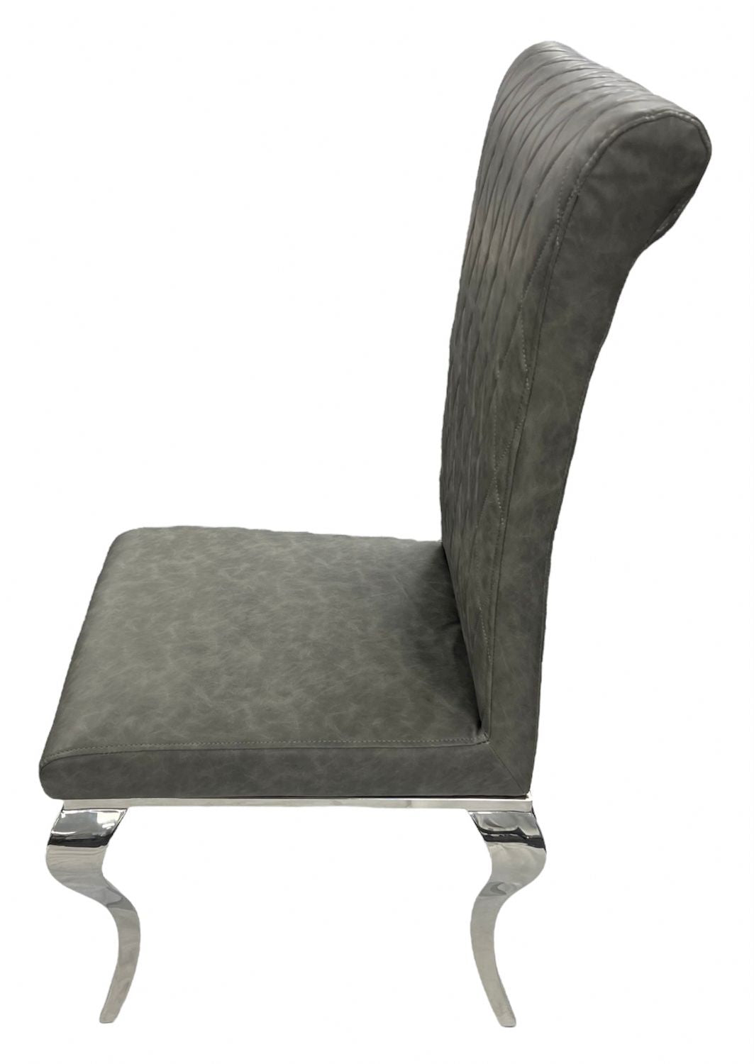 Dark Grey PU Leather Dining Chair with Chrome Legs