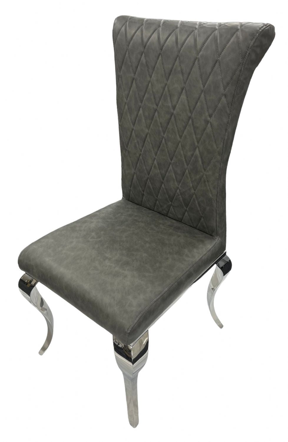 Dark Grey PU Leather Dining Chair with Chrome Legs