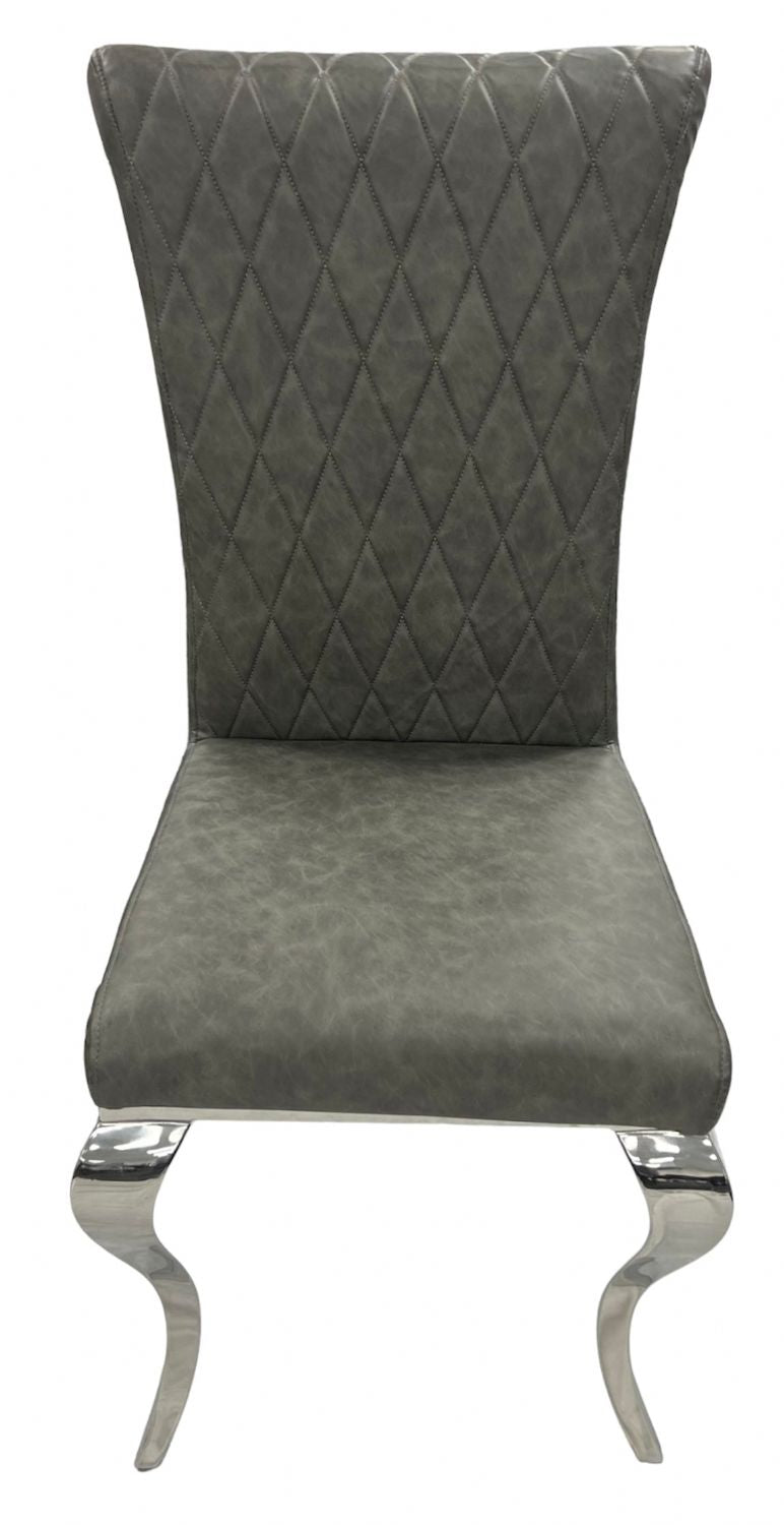 Dark Grey PU Leather Dining Chair with Chrome Legs