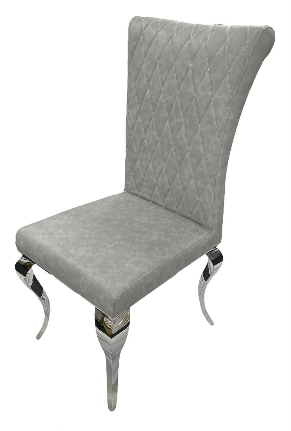 Light Grey PU Leather Dining Chair with Chrome Legs