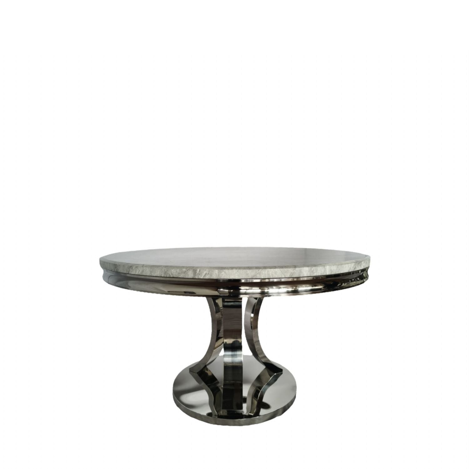 Grey Marble Round Dining Table with Chrome Pedestal Base 130cm