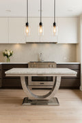 Grey Marble 2.0m/1.8m/1.5m Dining Table with Silver U Shaped Pedestal Base