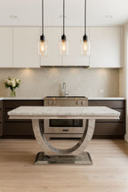 Grey Marble 2.0m/1.8m/1.5m Dining Table with Silver U Shaped Pedestal Base