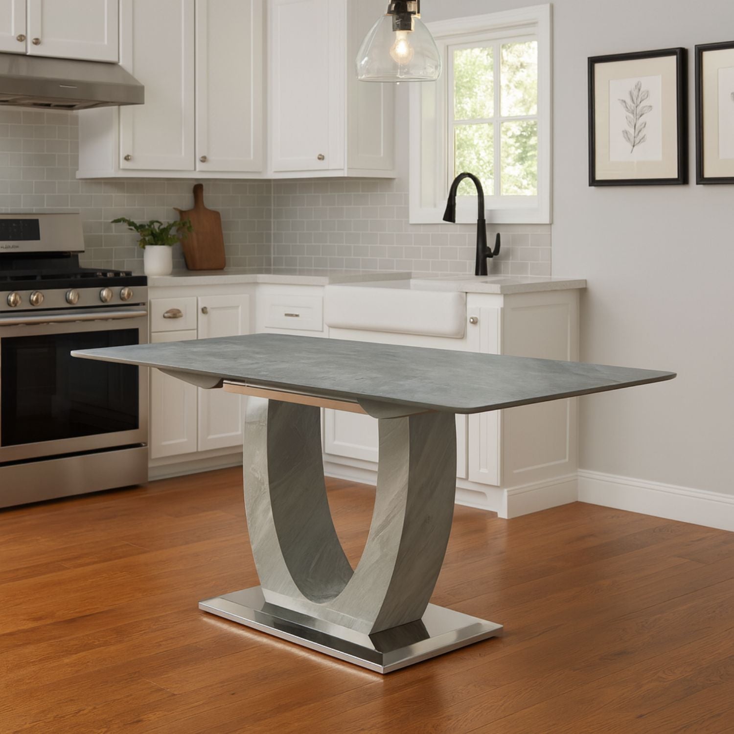 Grey Ceramic (1.6m - 2m / 1.2m - 1.5m) Extending Dining Table with Chrome Pedestal Base