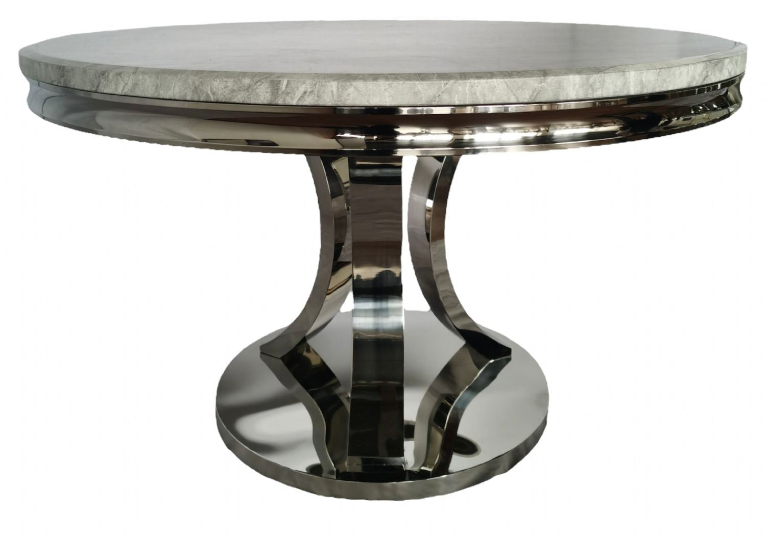 Grey Marble Round Dining Table with Chrome Pedestal Base 130cm