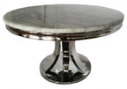 Grey Marble Round Dining Table with Chrome Pedestal Base 130cm