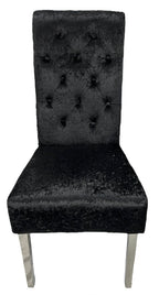 Crushed Black Velvet Dining Chair with Lion Knocker and Chrome Legs