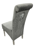 Dark Grey Velvet Dining Chair with Lion Knocker and Chrome Legs