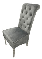 Dark Grey Velvet Dining Chair with Lion Knocker and Chrome Legs