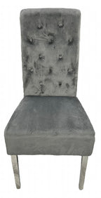 Dark Grey Velvet Dining Chair with Lion Knocker and Chrome Legs