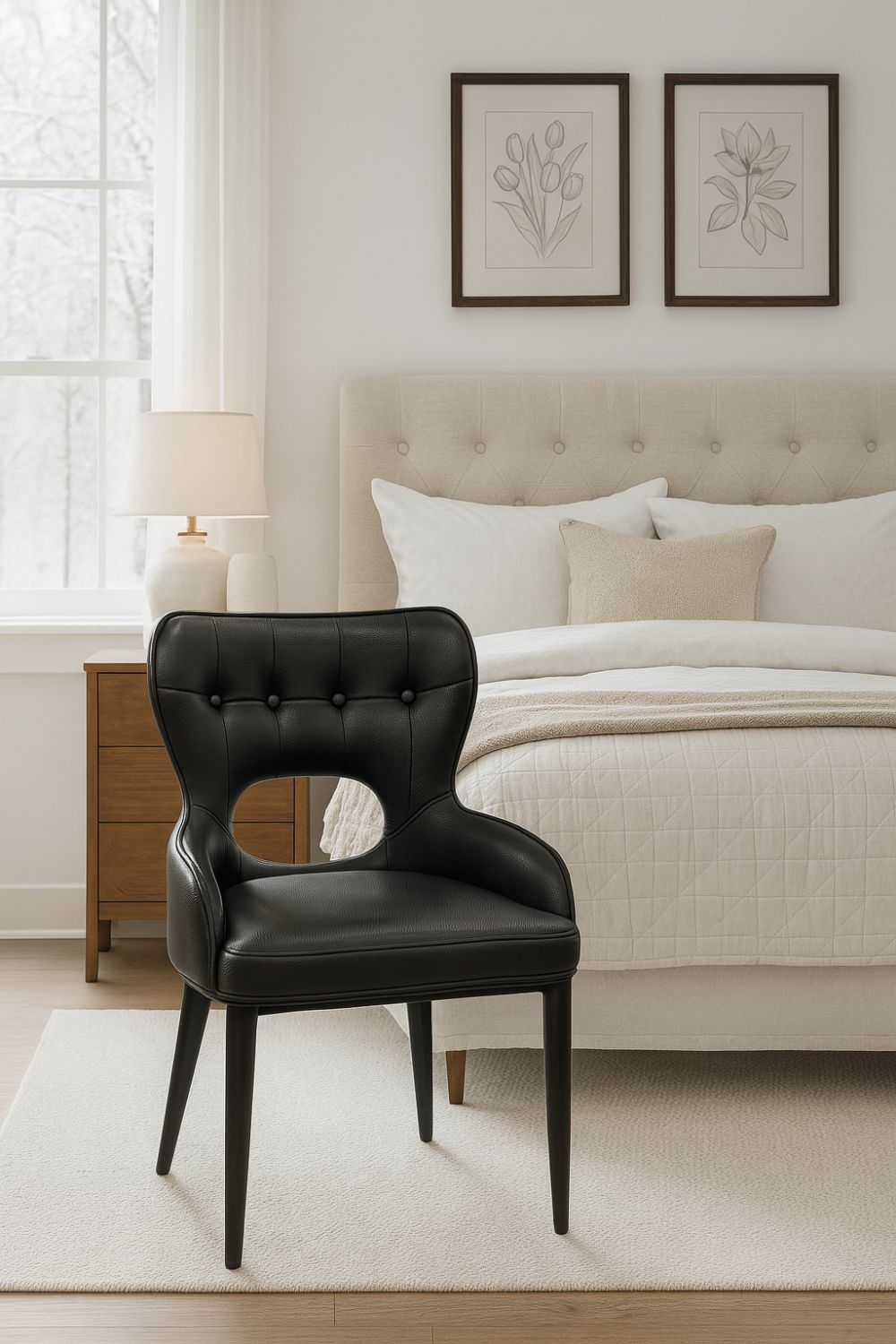 Black PU Upholstered Dining Chair with Black Legs
