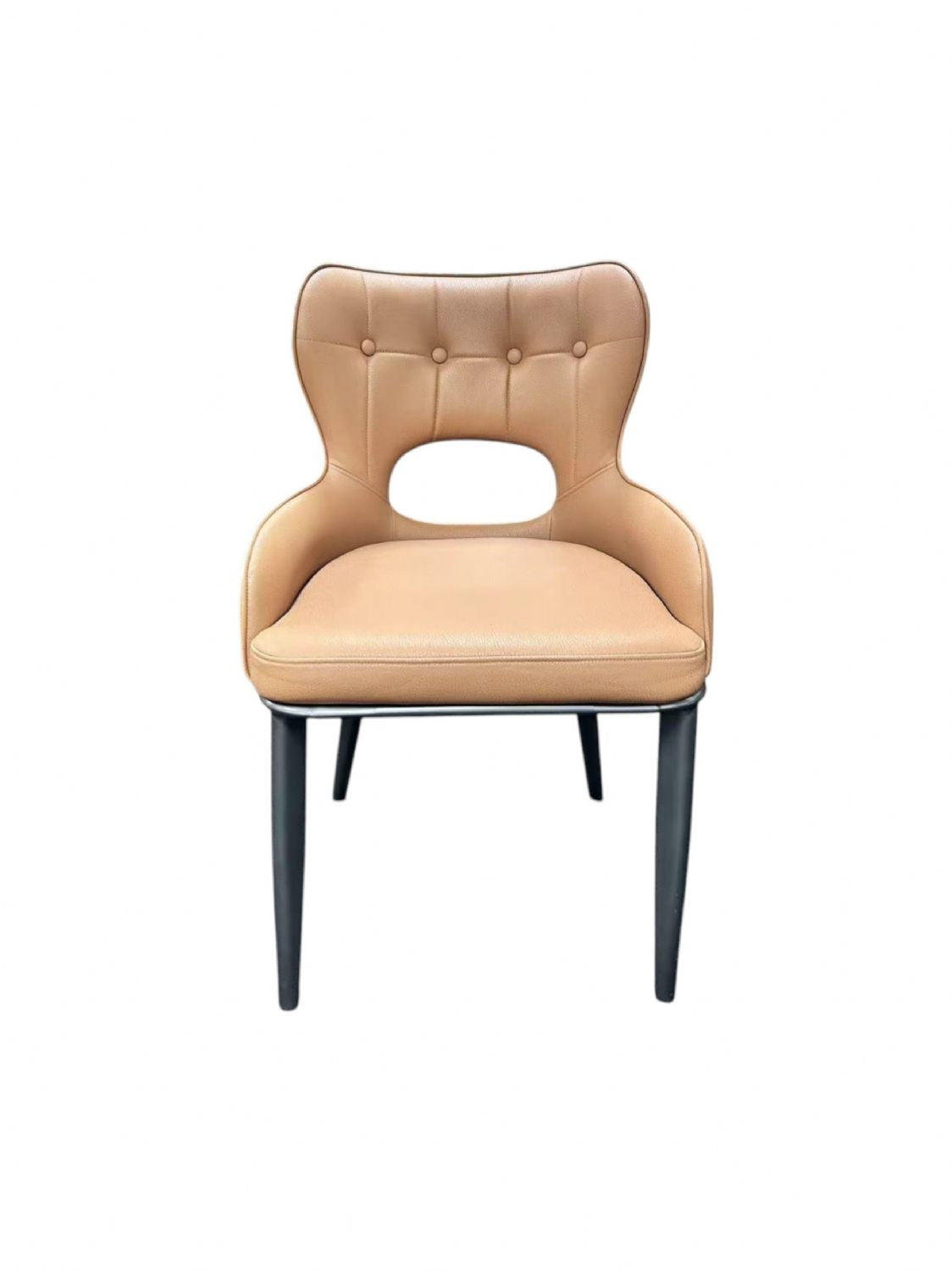 Tan PU Upholstered Dining Chair with Black Legs