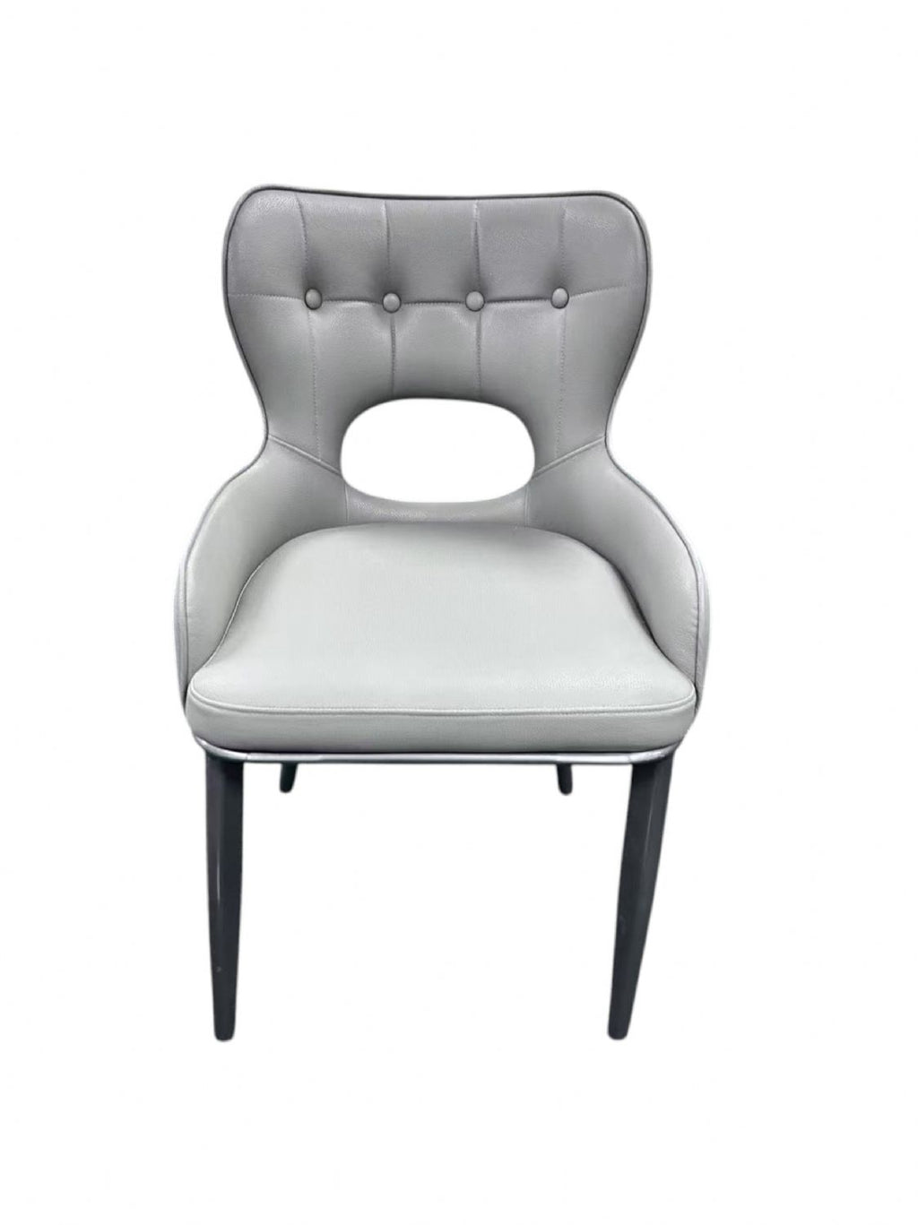 Light Grey PU Upholstered Dining Chair with Button Tufted Back and Black Legs