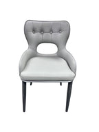 Light Grey PU Upholstered Dining Chair with Button Tufted Back and Black Legs
