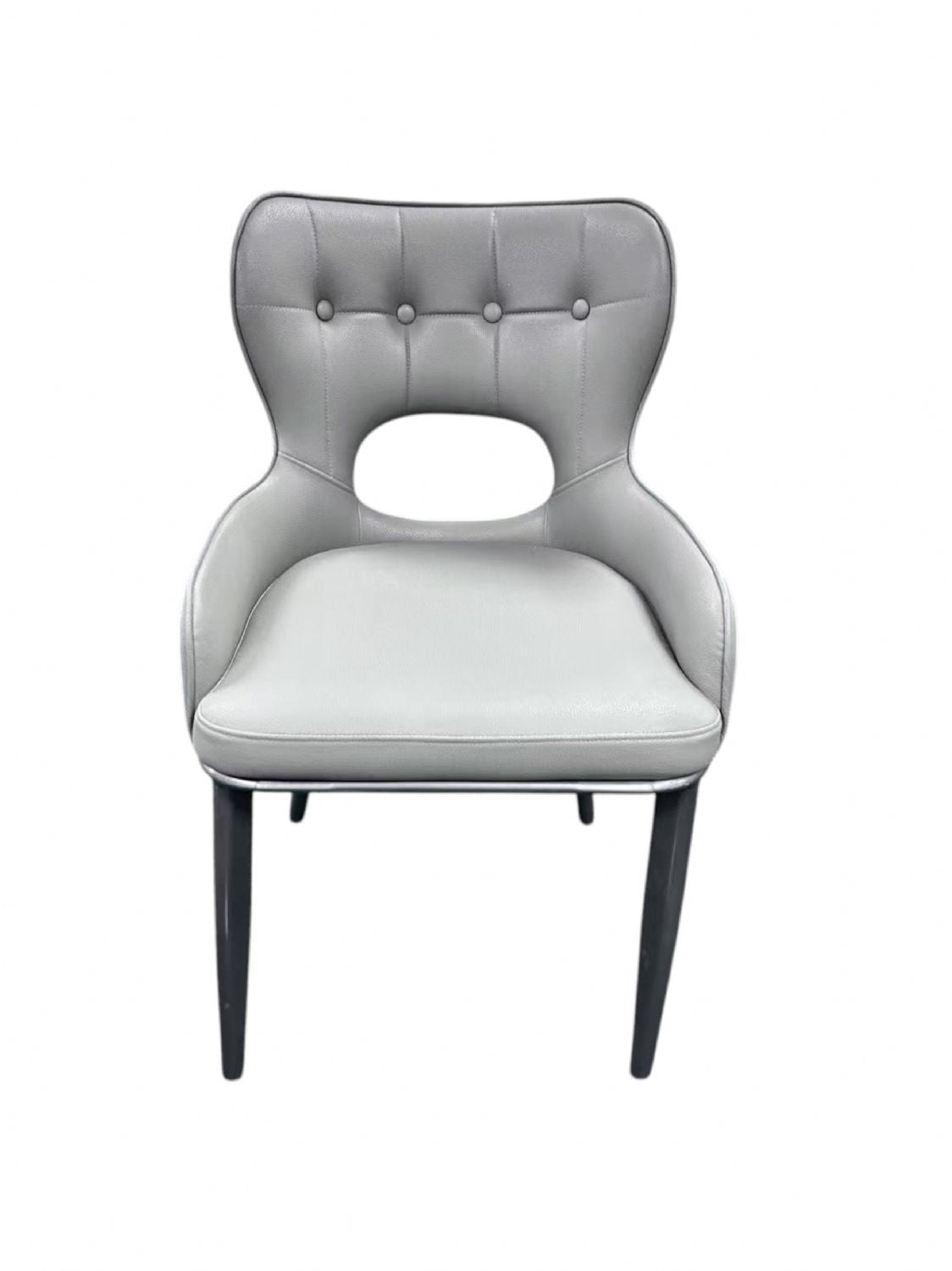 Light Grey PU Upholstered Dining Chair with Button Tufted Back and Black Legs