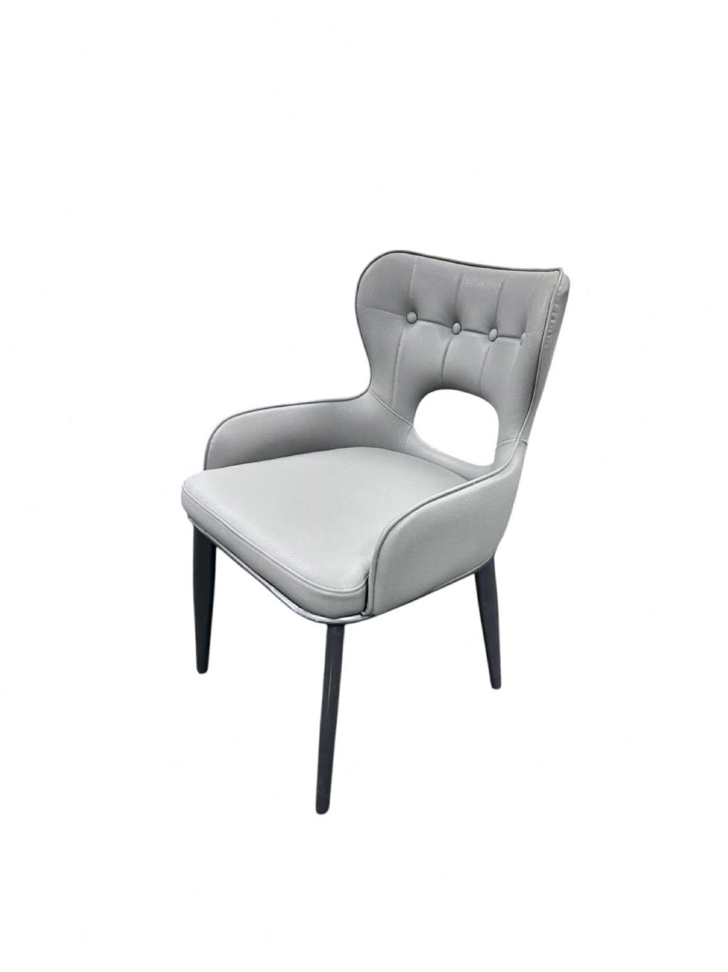 Light Grey PU Upholstered Dining Chair with Button Tufted Back and Black Legs