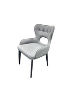Light Grey PU Upholstered Dining Chair with Button Tufted Back and Black Legs