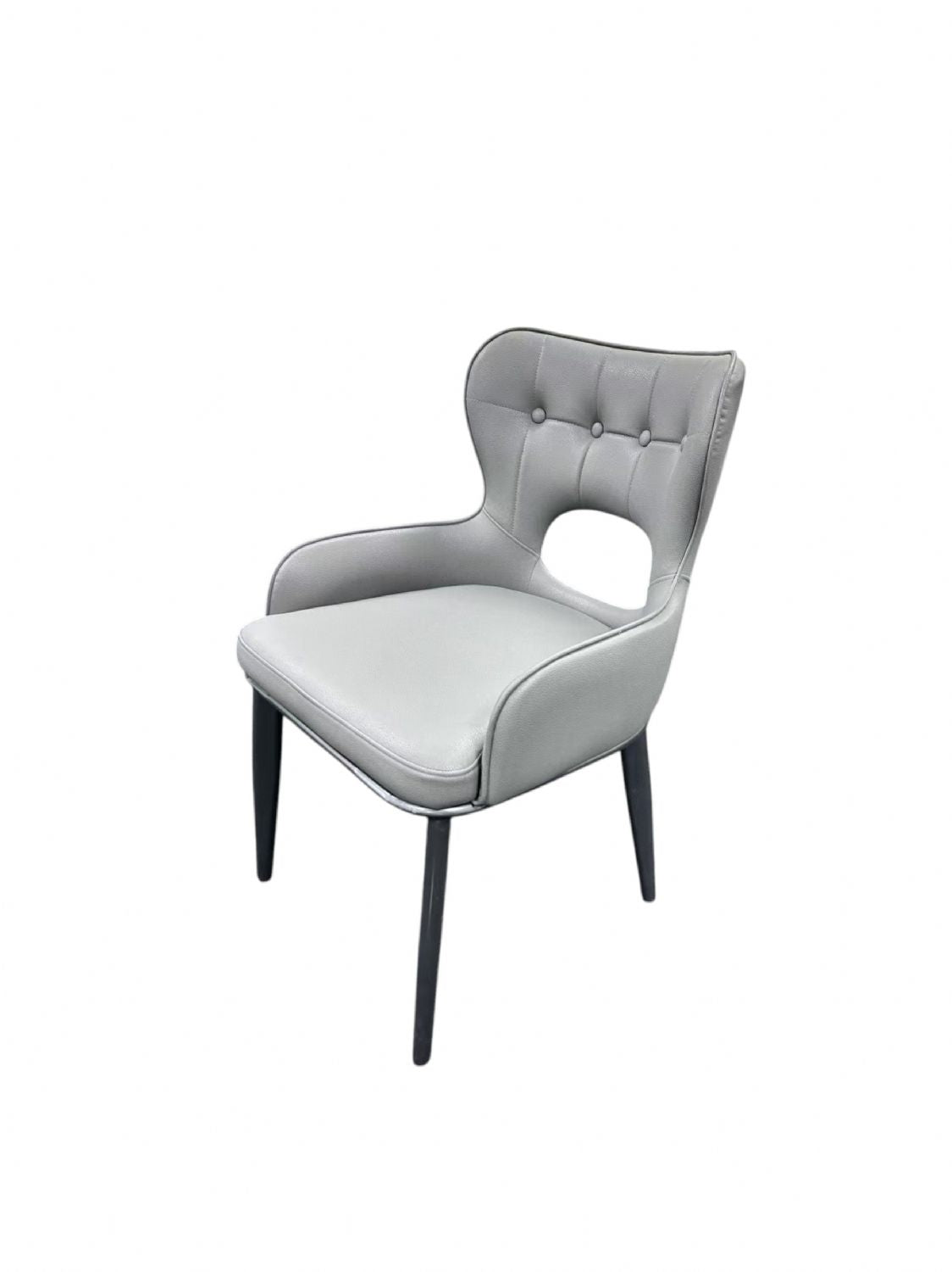 Light Grey PU Upholstered Dining Chair with Button Tufted Back and Black Legs