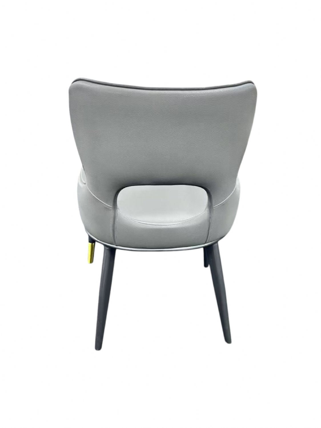 Light Grey PU Upholstered Dining Chair with Button Tufted Back and Black Legs
