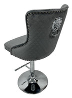 Dark Grey Velvet Button Tufted Bar Stool with Chrome Base and Lion Knocker