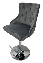 Dark Grey Velvet Button Tufted Bar Stool with Chrome Base and Lion Knocker