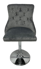 Dark Grey Velvet Button Tufted Bar Stool with Chrome Base and Lion Knocker