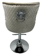 Traditional Mink Velvet Adjustable Bar Stool with Lion Knocker Back and Chrome Base