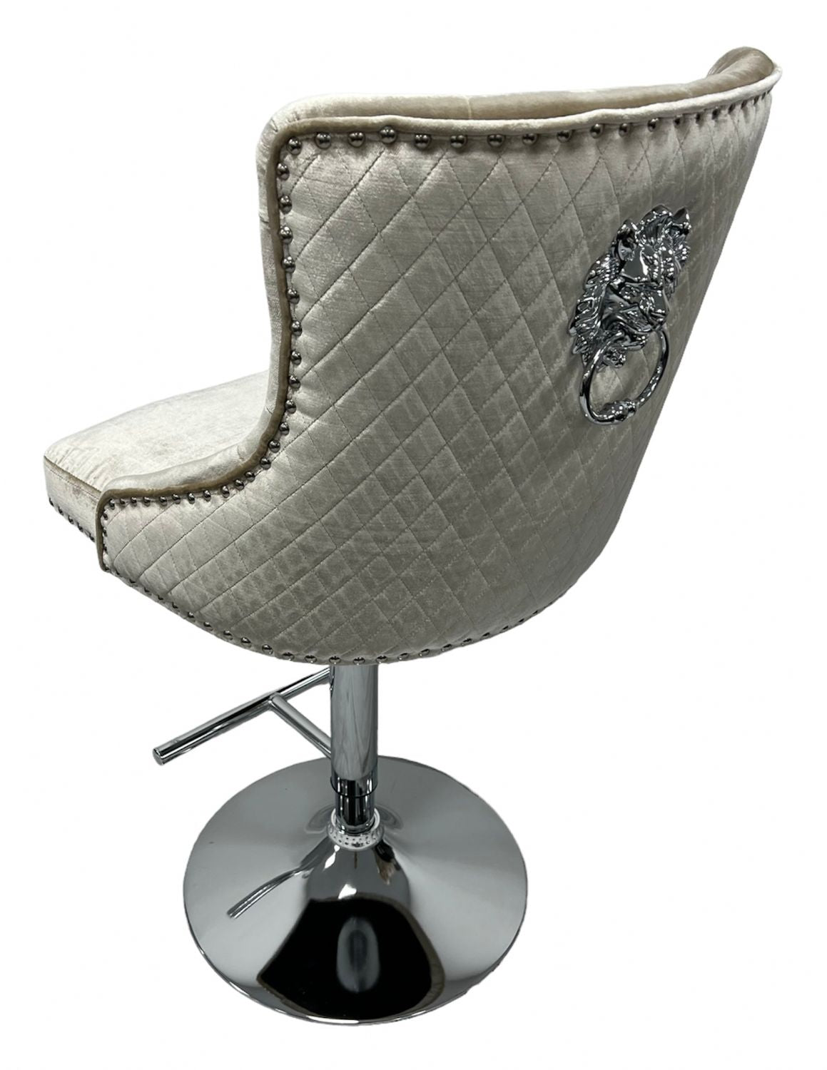 Traditional Mink Velvet Adjustable Bar Stool with Lion Knocker Back and Chrome Base