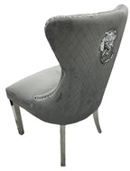 Dark Grey Velvet Dining Chair with Lion Knocker and Chrome Legs
