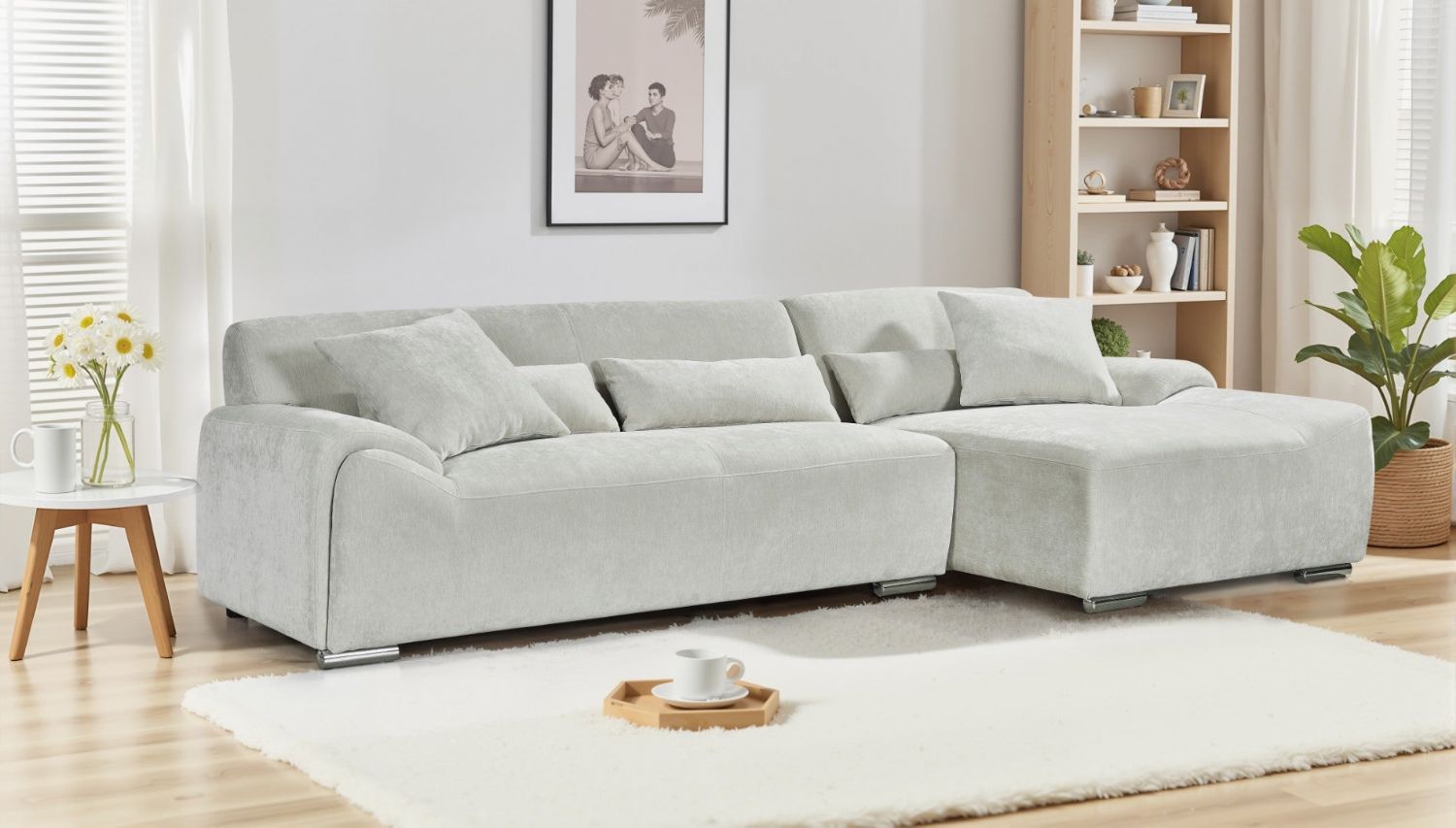 Beige Fabric Right Hand Facing Corner Sofa - Home Furniture Interiors