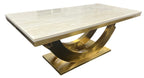 Cream Marble 2m Dining Table with Gold Art Deco U-Shaped Pedestal Legs