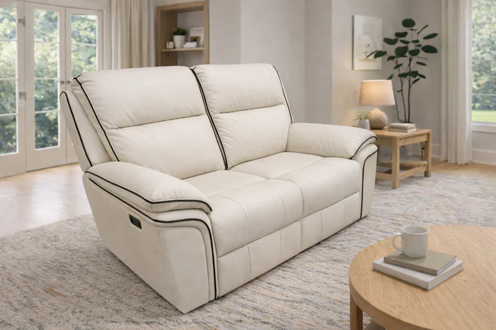 Ivory Leather Fabric Upholstery 2 Seater Recliner Sofa