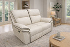 Ivory Leather Fabric Upholstery 2 Seater Recliner Sofa