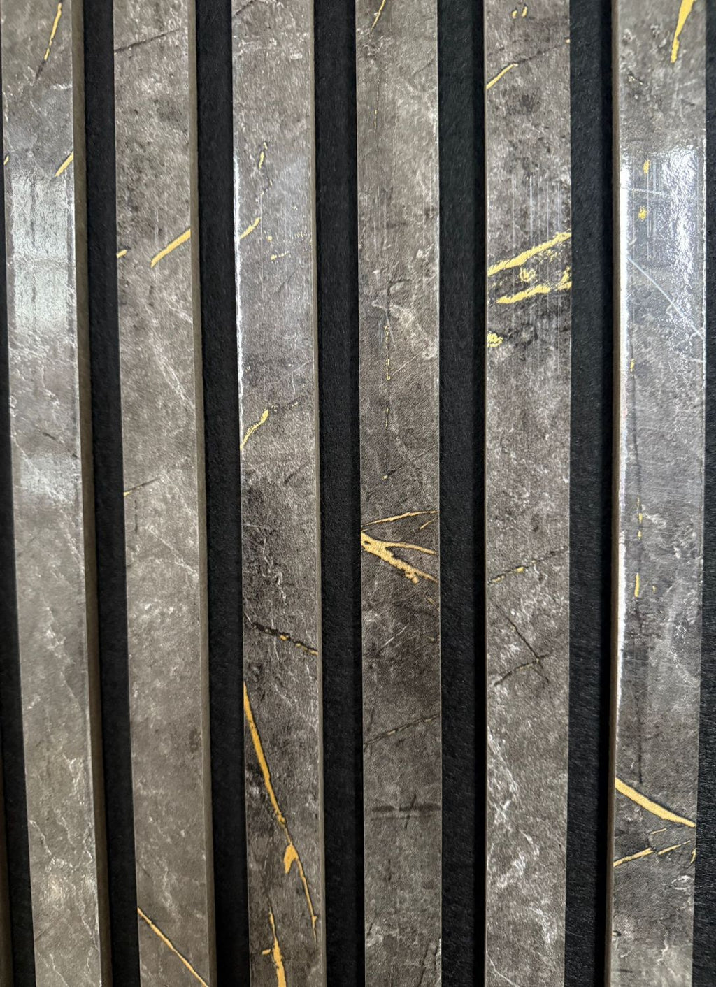 Set of 4 Gold and Black Marble Effect Finish Acoustic Slatted Decorative Wall Panels