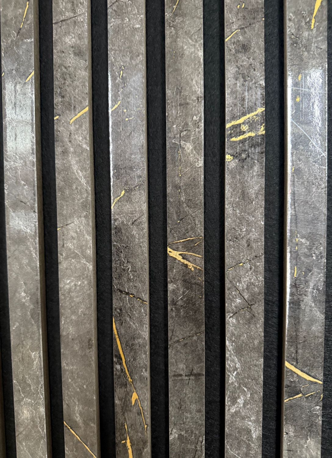 Set of 4 Gold and Black Marble Effect Finish Acoustic Slatted Decorative Wall Panels