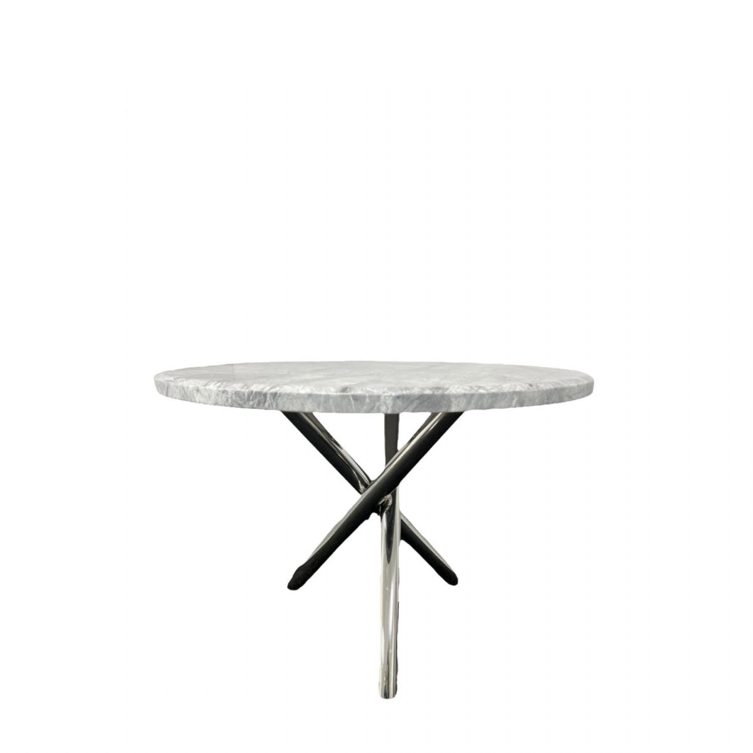 White Marble Effect 1m Round Dining Table with Chrome Twisted Pedestal Base