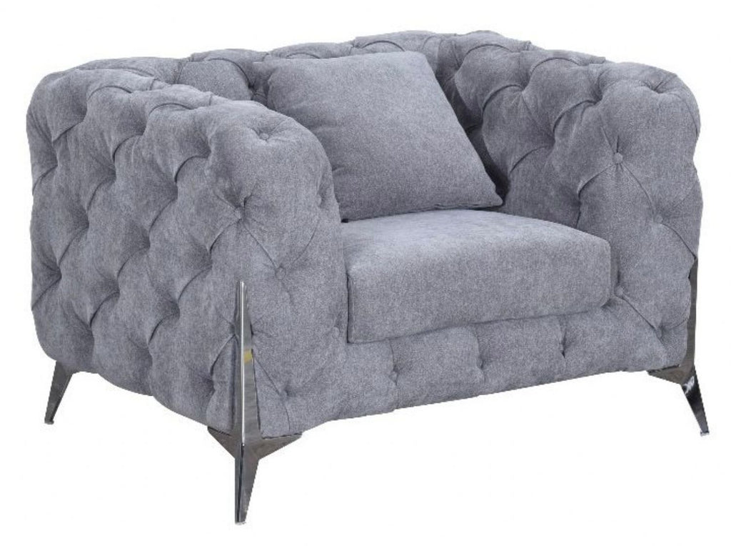 Grey Fabric Chesterfield Sofa Chair with Chrome Accent Legs