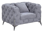 Grey Fabric Chesterfield Sofa Chair with Chrome Accent Legs