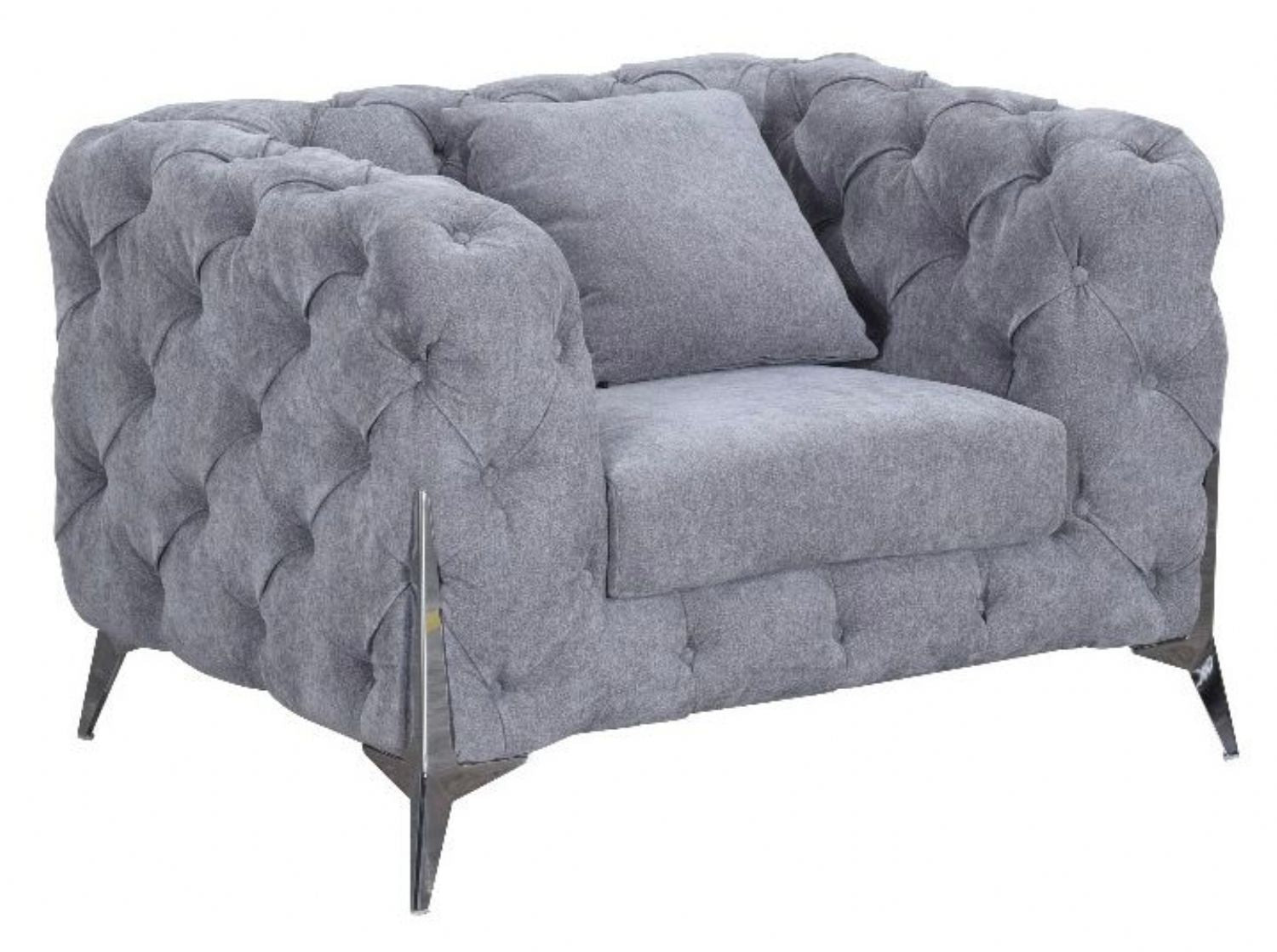 Grey Fabric Chesterfield Sofa Chair with Chrome Accent Legs