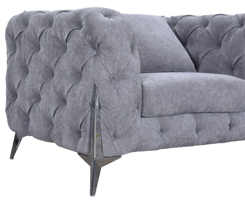 Grey Fabric Chesterfield Sofa Chair with Chrome Accent Legs