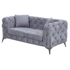 Grey Fabric Chesterfield 2 Seater Sofa with Chrome Accent Legs