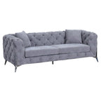 Grey Fabric Chesterfield 3 Seater Sofa with Chrome Accent Legs