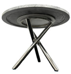 White Marble Effect 1m Round Dining Table with Chrome Twisted Pedestal Base