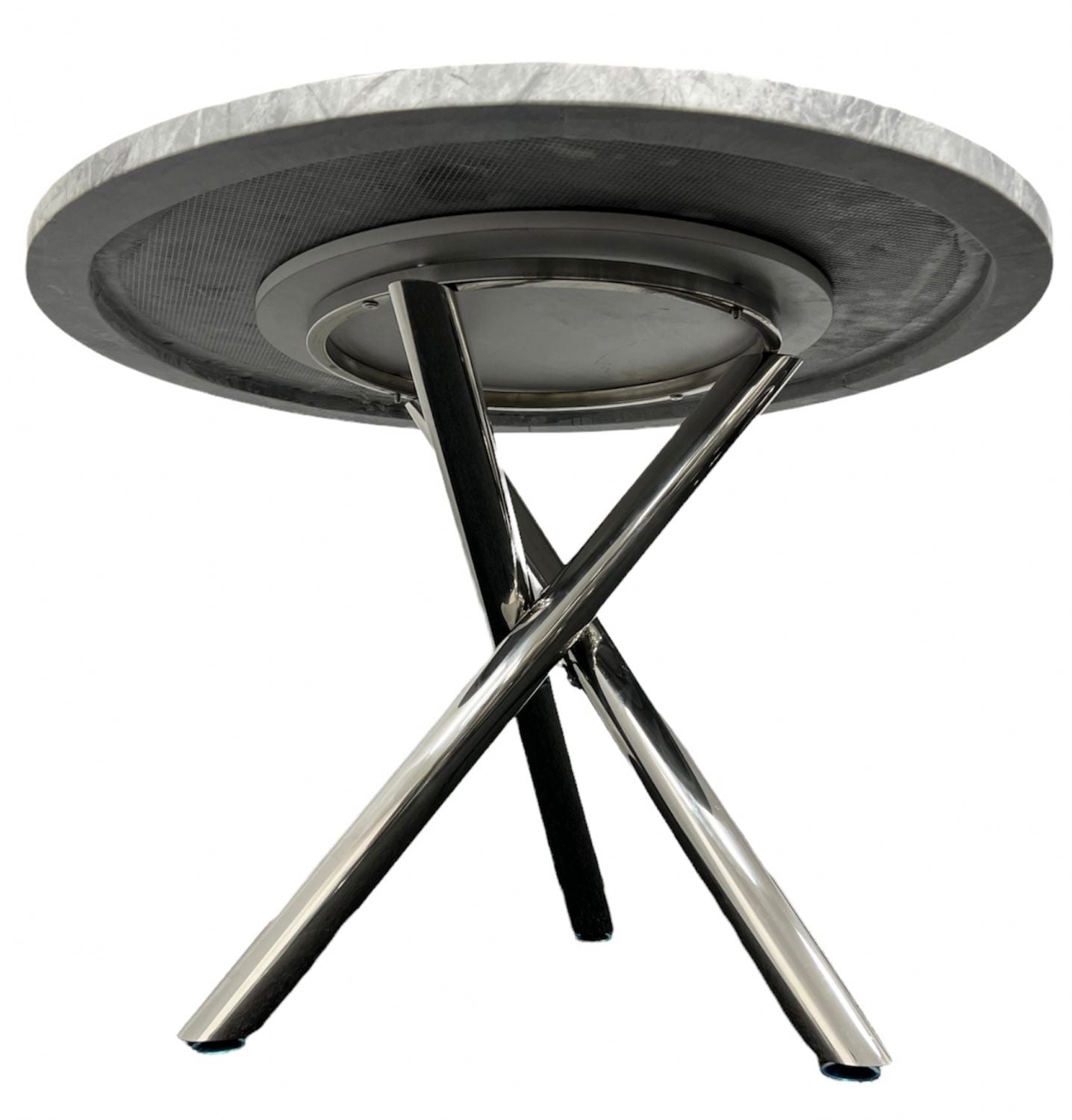 White Marble Effect 1m Round Dining Table with Chrome Twisted Pedestal Base